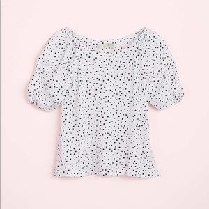 LOFT Polka Dot Puff Sleeve Boatneck Top